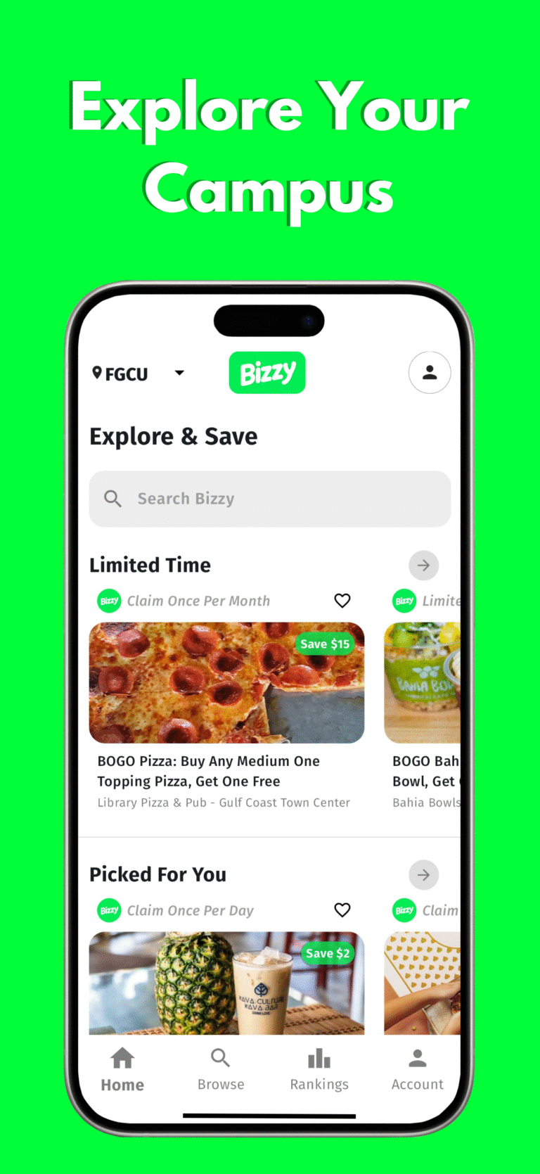 Screenshot of Bizzy App homescreen