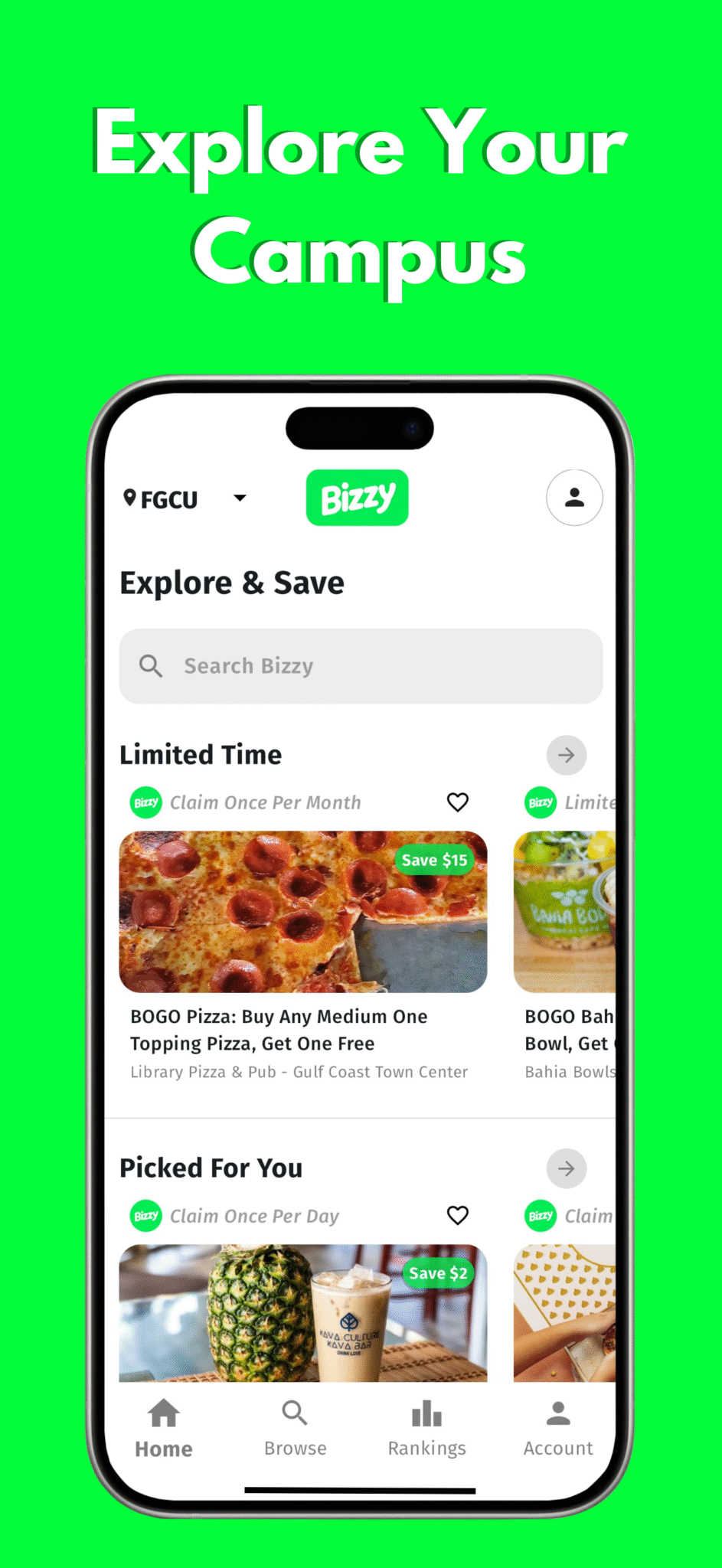 Screenshot of Bizzy App homescreen
